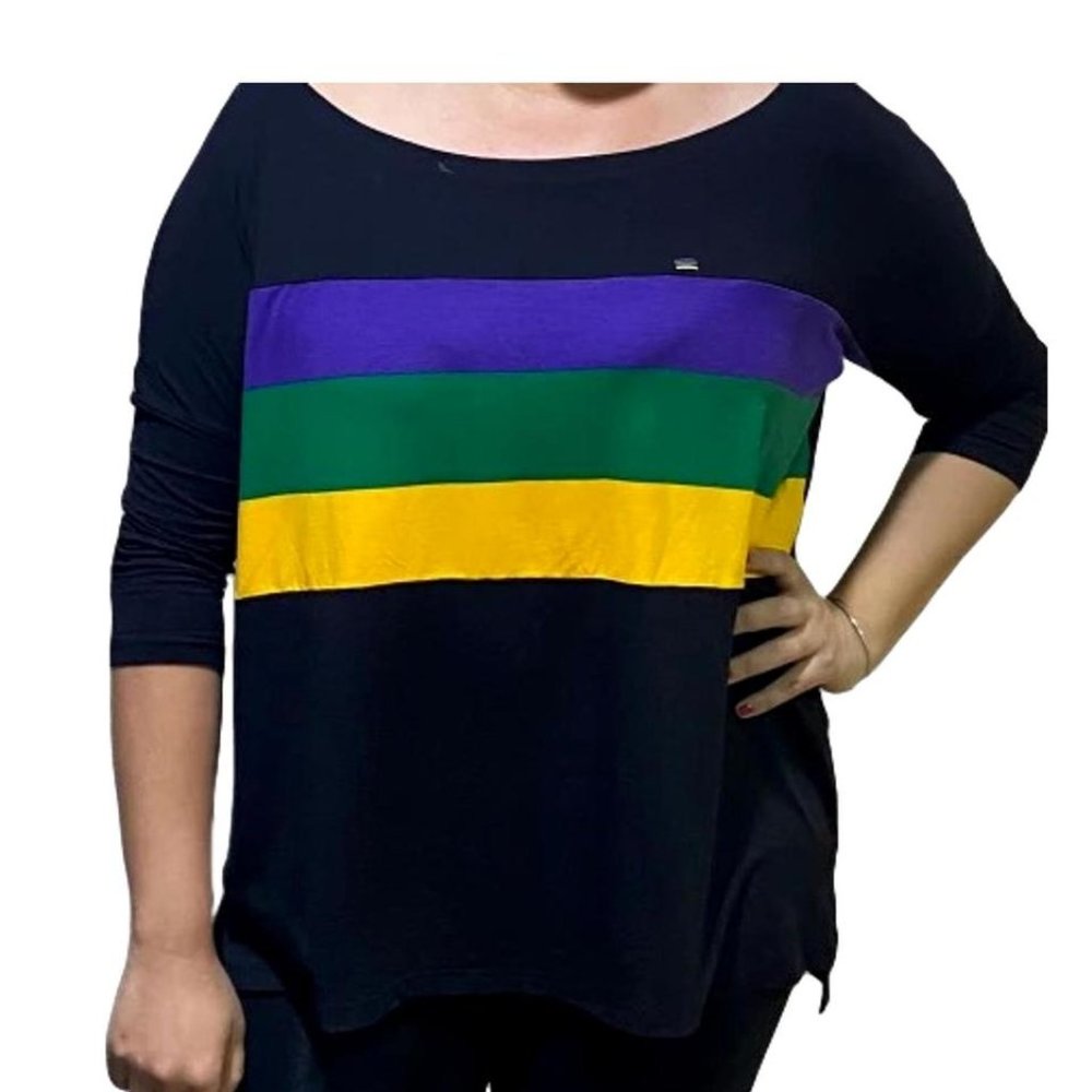 Black Oversized Boat Neck Mardi Gras Shirt